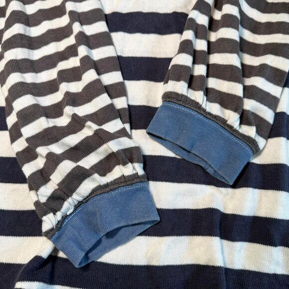 Free People S Striped Sawyer Stripe Thermal Henley T-Shirt Navy Cream Gold - Picture 5 of 9